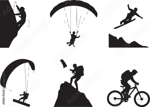 Silhouetted extreme sports adventures for thrillseekers