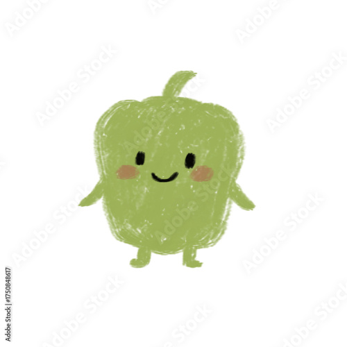 ​Cute Green Bell Pepper Mascot Hand Drawn Illustration