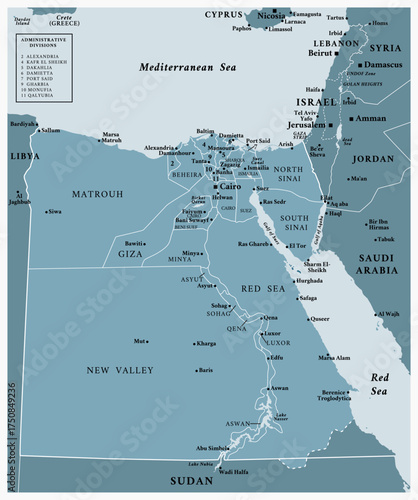 Egypt - detailed political map of the country with regions and major cities.