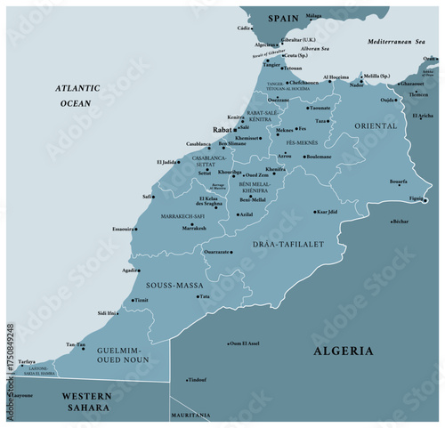 Morocco - detailed political map of the country with regions and major cities.