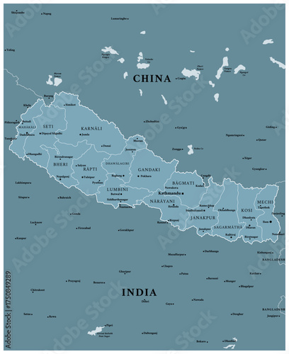 Nepal - detailed political map of the country with regions and major cities.