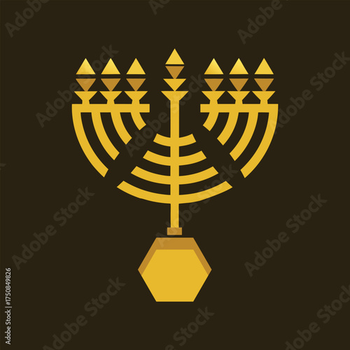 Golden Geometric Menorah Symbol on Dark Brown Background hanukkah jewish