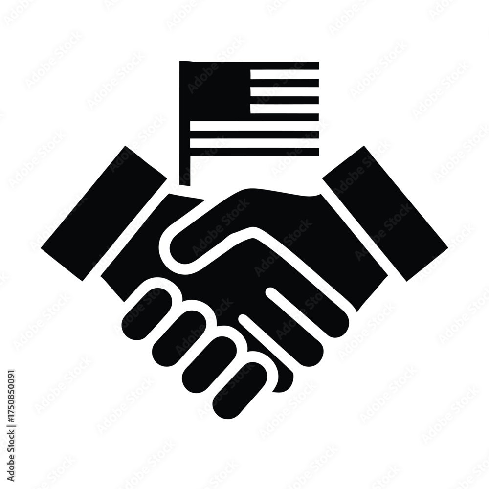 Obraz premium A handshake with american flag on top in black color