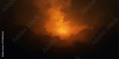 Abstract fiery orange and yellow light glowing intensely in the dark with swirling smoke and ethereal energy patterns
