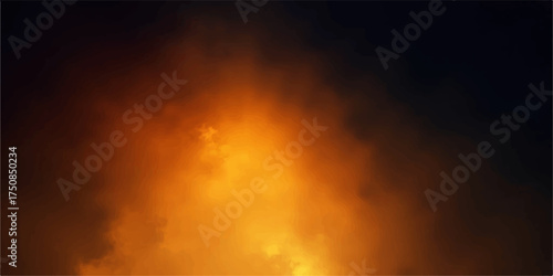 Abstract fiery orange and yellow light flares illuminating a dark smoky textured background with a glowing ethereal effect