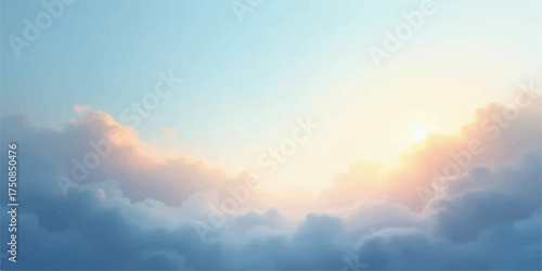 Softly glowing sunbeams illuminate ethereal clouds with pastel hues creating a serene and hopeful sky backdrop
