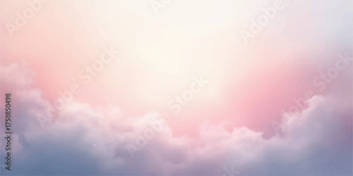 Soft pastel pink and blue clouds illuminated by gentle sunlight creating a dreamy and ethereal sky background