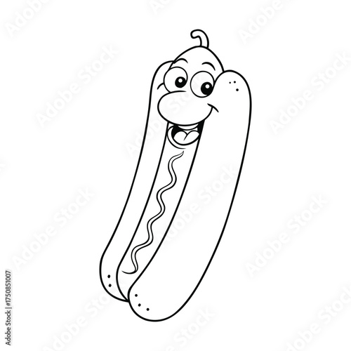 A plump hot dog rests in a soft bun, topped with swirls of ketchup and mustard. Simple outlines make it easy and fun for kids to color with bright, tasty shades.
