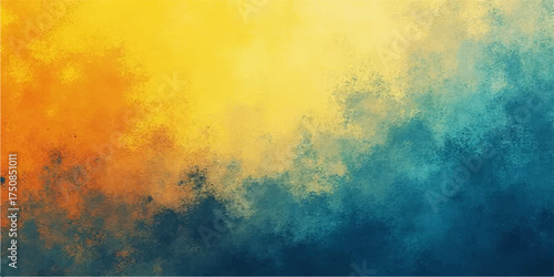 Abstract watercolor texture with vibrant yellow and deep blue blending into a textured orange and green background