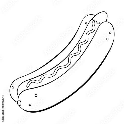 A plump hot dog rests in a soft bun, topped with swirls of ketchup and mustard. Simple outlines make it easy and fun for kids to color with bright, tasty shades.
