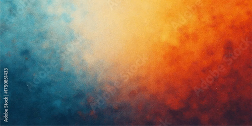 Abstract geometric mosaic pattern with a vibrant gradient transitioning from cool blue to warm orange and red hues