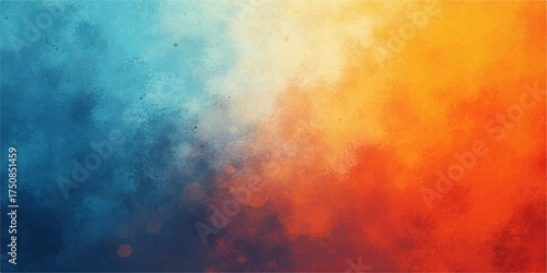 Abstract mosaic of vibrant blue transitioning into warm orange and yellow hues with a textured painterly effect