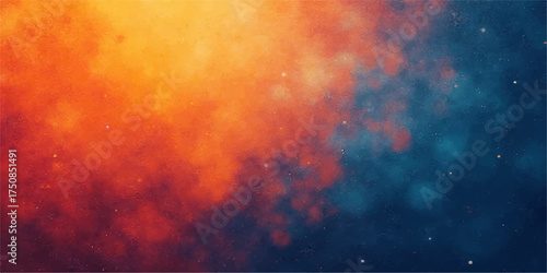 Vibrant abstract watercolor texture with swirling orange and blue hues reminiscent of a cosmic nebula or galaxy