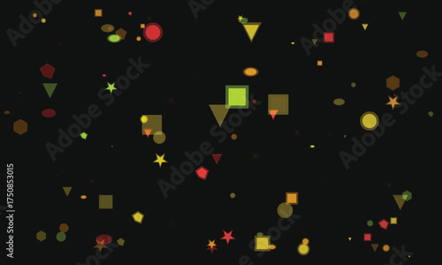 Abstract geometric shapes floating in dark space background illustration design