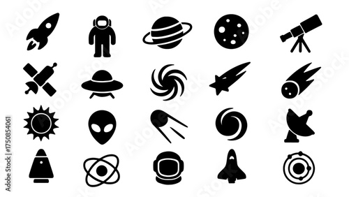 Space and Astronomy Silhouette Vector Pack – Planets, Rocket, and Galaxy Icon Set