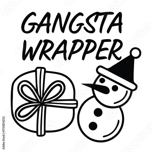 Gangsta wrapper with gift and snowman illustration