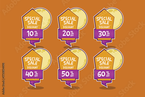 Collection of Halloween sale banners with moon decorations in the background