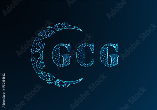 Low poly letter logo GCG design. GCG letter logo low poly vector design on blue color gradient background. GCG logo low poly design