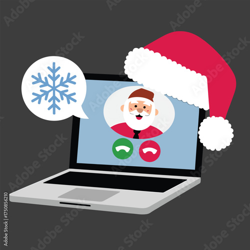 Santa on a laptop screen with a christmas hat on top