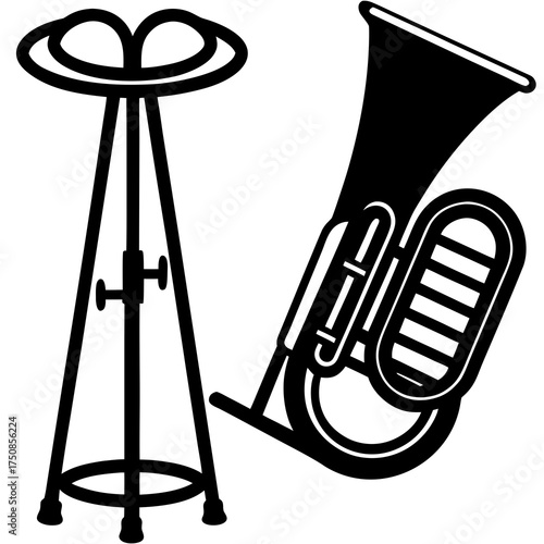 Euphonium Music Stand Silhouettes Minimalist Brass Instrument Performance Icon