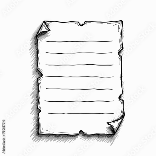 Blank lined paper with torn edges and shadow effect  