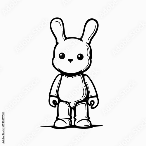Rabbit figurine with movable parts in simple line drawing style  