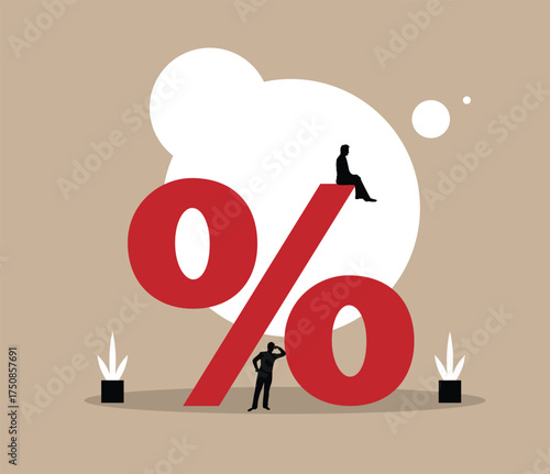 Business People and Percent Sign Silhouettes Flat Style. People and currency trading, discounts, white collar workers vector art