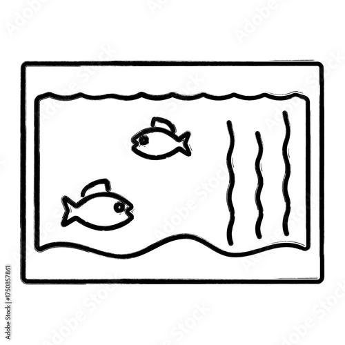 aquarium icon, brush strokes, vector illustration on white background.