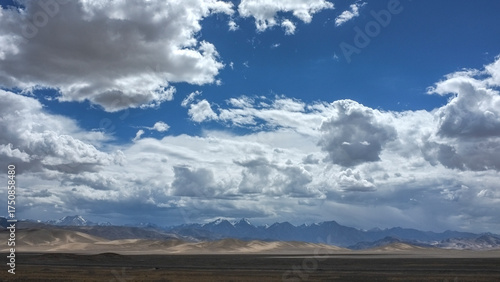 Vast desert landscape with cloudy sky and distant mountains