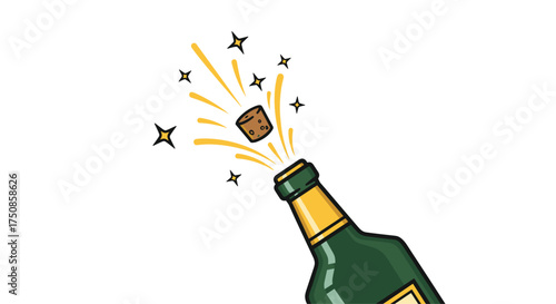 A popping champagne bottle illustration brings festive vibes and excitement to your designs and promotions with a fun, modern twist