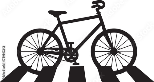 Stylish black silhouette bicycle illustration over pedestrian crossing for urban lifestyle concepts