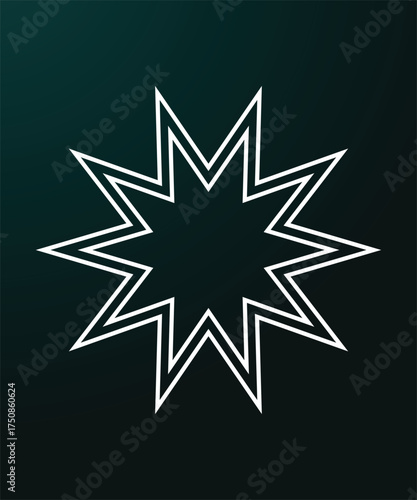 White geometric star shape with double line outline on dark gradient background representing islamic art minimal modern decoration abstract pattern and contemporary design concept with symmetry