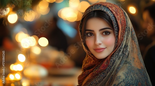 Beautiful Lady Celebrating Festival of Lights in Cultural Setting