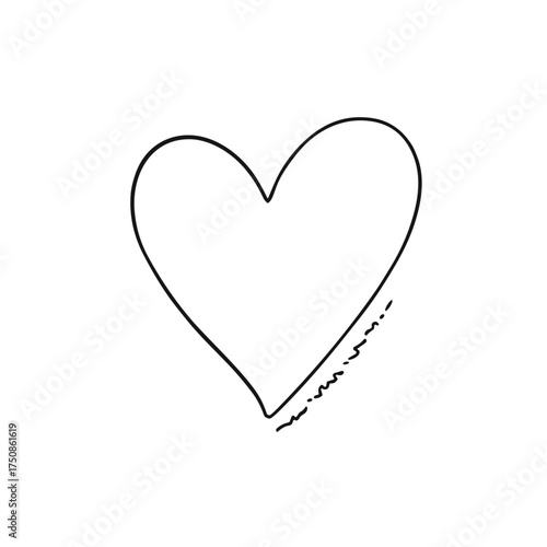 Outline of heart shape drawn in snow on white background  