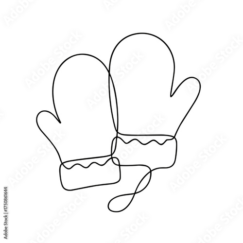 Line drawing of mittens with intricate cuffs representing winter  