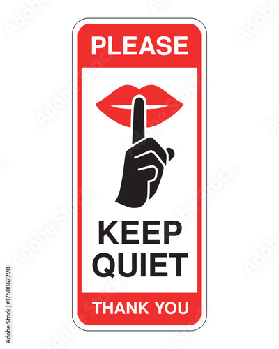 Keep Quiet Sign with Shushing Gesture and Text – High-Quality Vectorial Stock Image