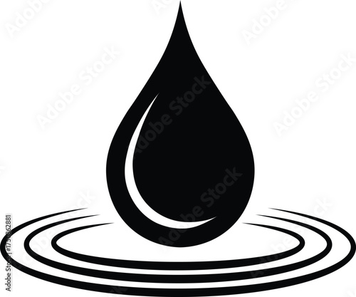  Vector art of black water drop with concentric circles, symbolizing purity, freshness, and the essence of nature