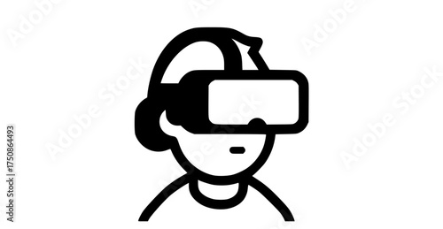 a simple line drawing of a person wearing a virtual reality headsetavatar, black, earphone, flat, goggles, icon, illustration, man, symbol, wear 