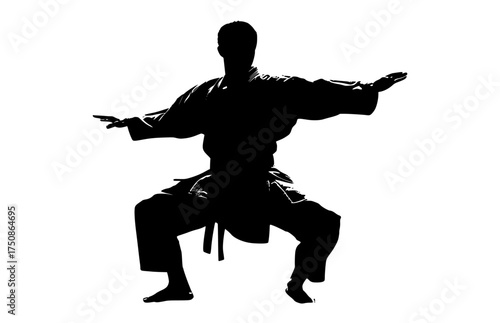 a silhouette of a man practicing martial artsart, belt, black, karate, kick, kimono, man, martial, pose, profile, robe, samurai, sword 