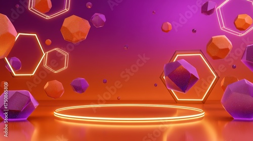 A large orange and purple background with many small orange and purple cubes