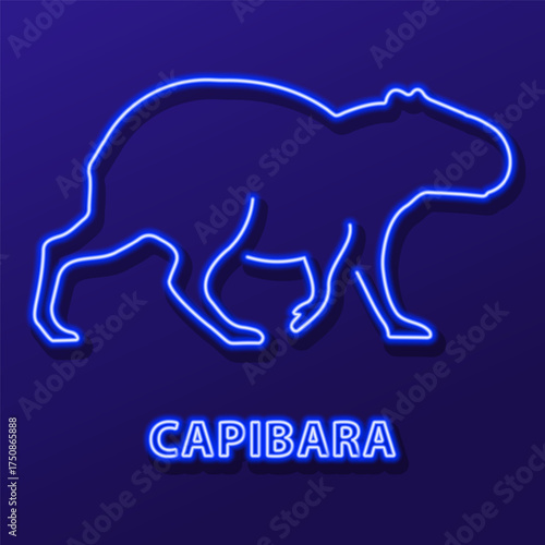 capibara neon sign, modern glowing banner design, colorful modern design trend on black background. Vector illustration.