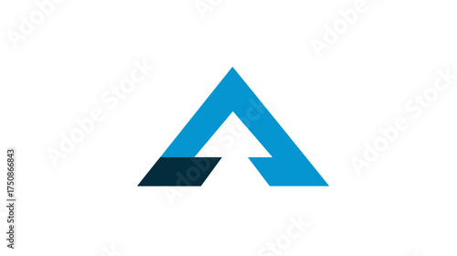 Modern abstract blue triangle with integrated upward arrow symbol for business progress, innovation, and success.