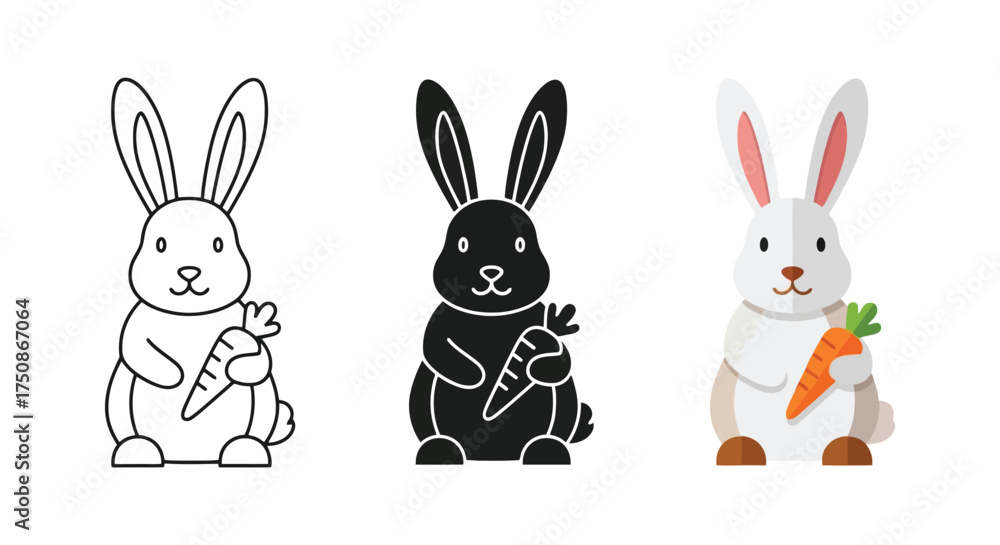 Fototapeta premium Cute cartoon rabbit holding a carrot