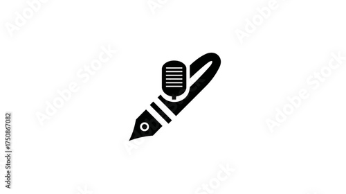 Podcasting and content creation icon: classic fountain pen merged with a microphone, symbolizing voice recording and authorship.