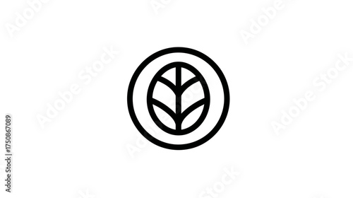 Eco-friendly organic leaf icon in a circle. Simple line art symbol for natural, vegan, and sustainable products or businesses.