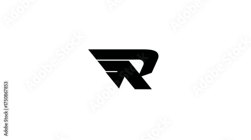 Modern geometric R letter monogram icon design. Abstract stylized black and white alphabet logo graphic for branding and identity.