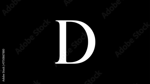 White uppercase letter D on a black background, a minimalist and clean graphic design element representing the alphabet and typography.