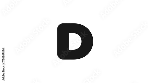 Modern black rounded uppercase letter D on white background. Alphabet initial, typography graphic design element.