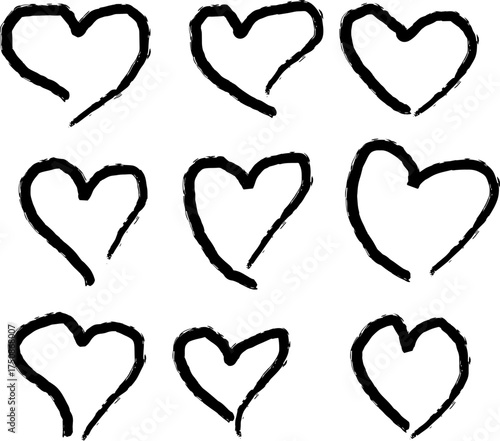 Hand-drawn heart collection nine unique freehand love symbols for romantic designs