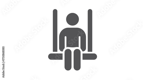 Person sitting on a swing icon. Simple flat design silhouette of a child or adult playing on a playground swing set. Leisure activity vector graphic.